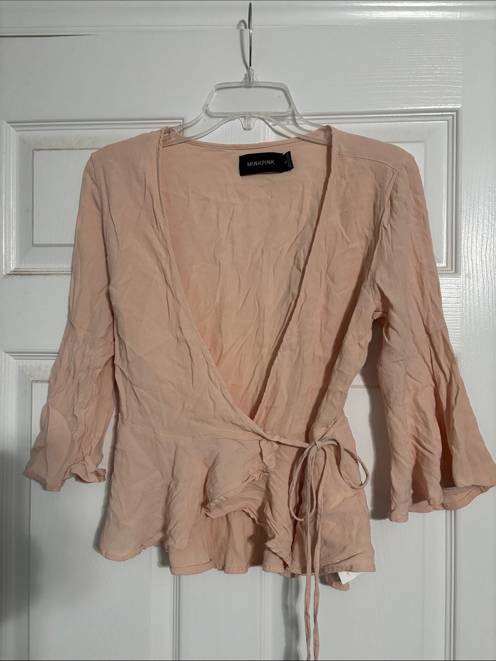 MINKPINK Blush Pink Wrap Blouse with Tie Front